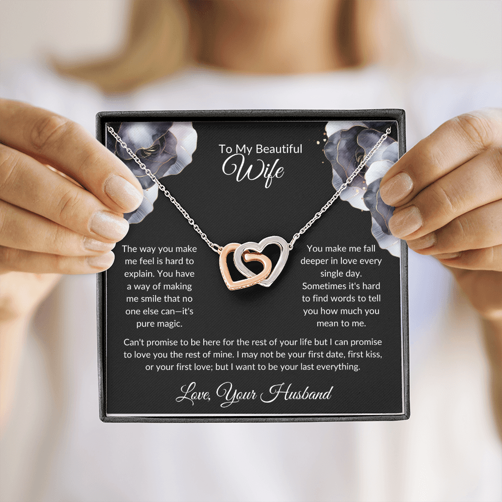 To My Beautiful Wife - You Mean So Much To Me - Interlocking Hearts Necklace - Glittering Heights