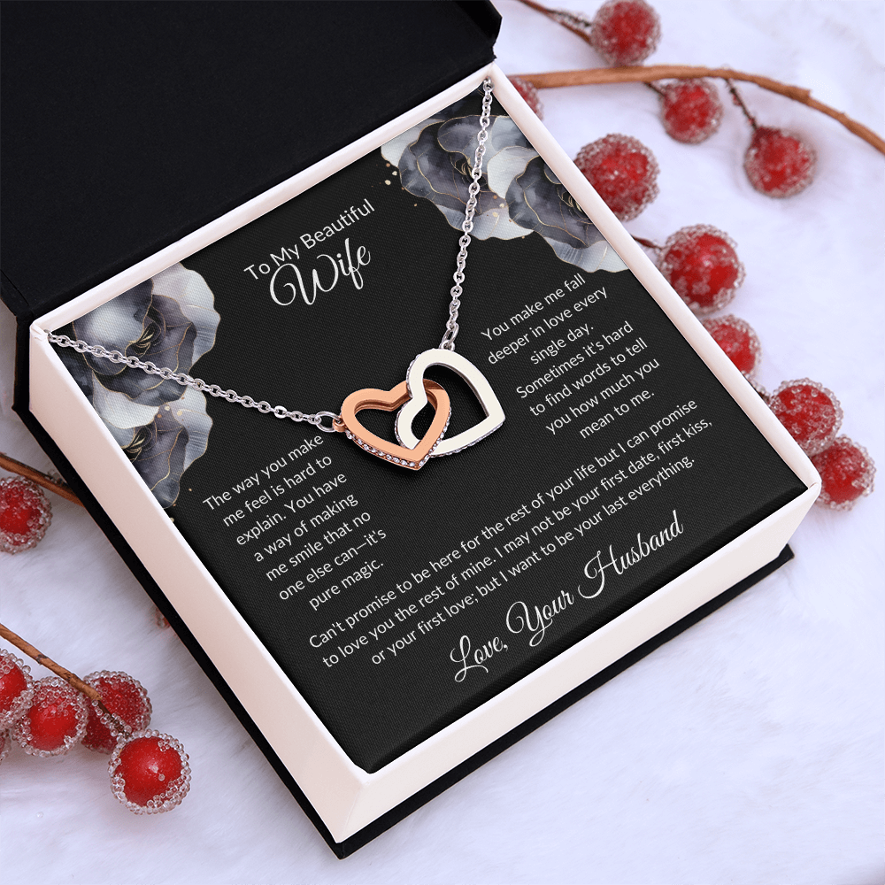 To My Beautiful Wife - You Mean So Much To Me - Interlocking Hearts Necklace - Glittering Heights