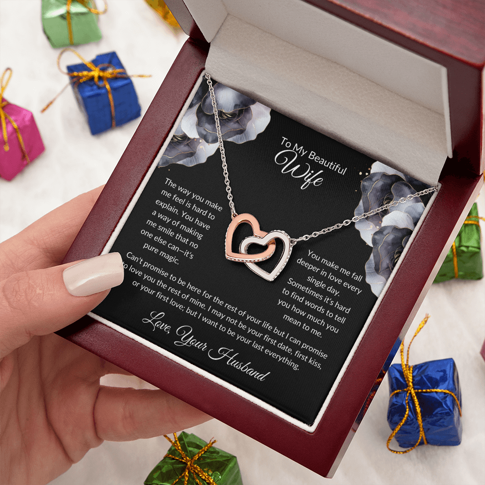 To My Beautiful Wife - You Mean So Much To Me - Interlocking Hearts Necklace - Glittering Heights