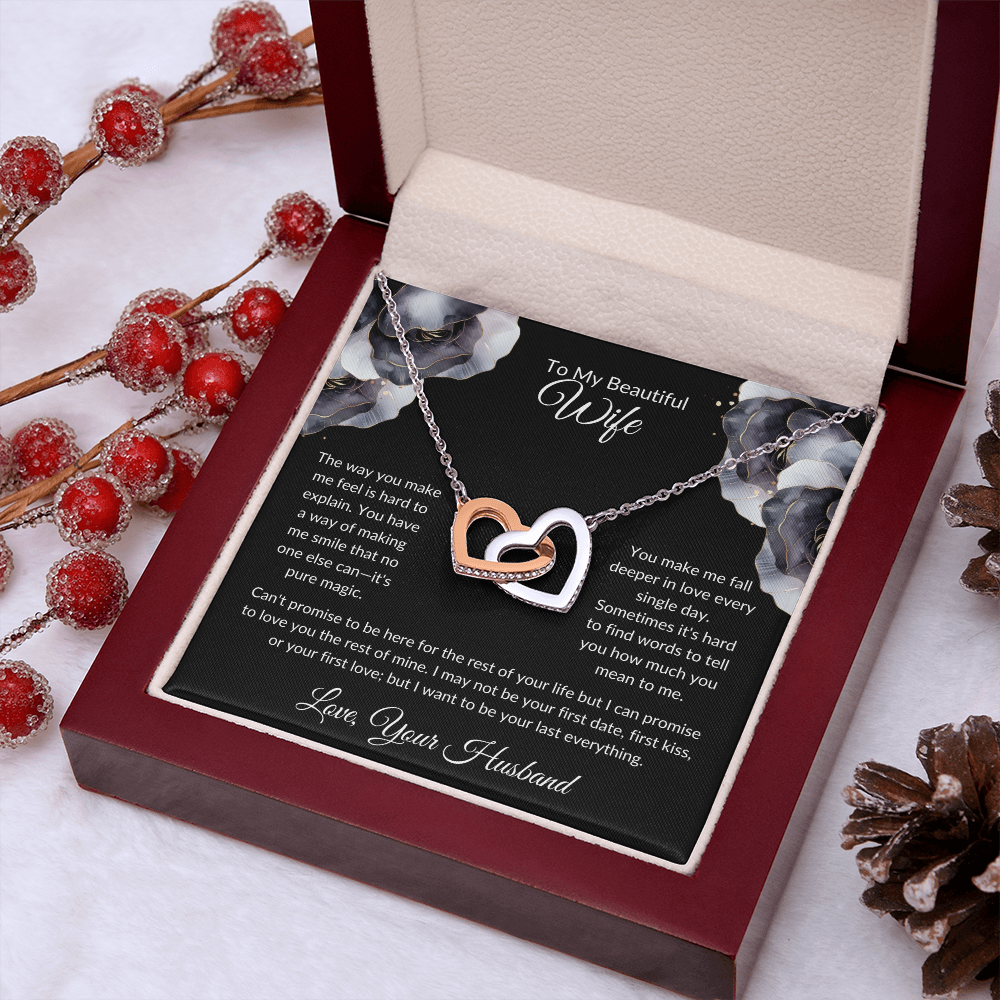 To My Beautiful Wife - You Mean So Much To Me - Interlocking Hearts Necklace - Glittering Heights