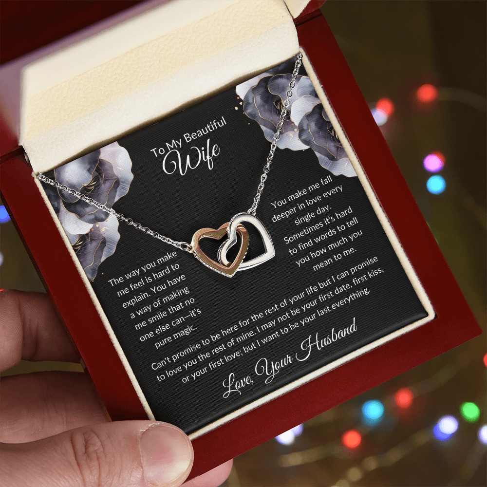 To My Beautiful Wife - You Mean So Much To Me - Interlocking Hearts Necklace - Glittering Heights