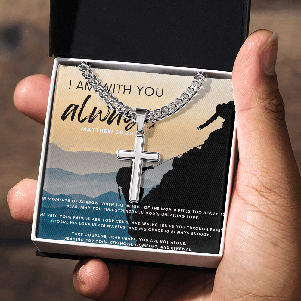 I Am With You Always - Cuban Link Chain with Artisan Cross - Glittering Heights