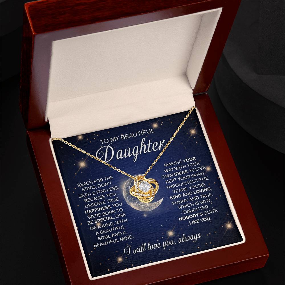 To My Beautiful Daughter - Reach For The Stars - Love Knot Necklace - Glittering Heights
