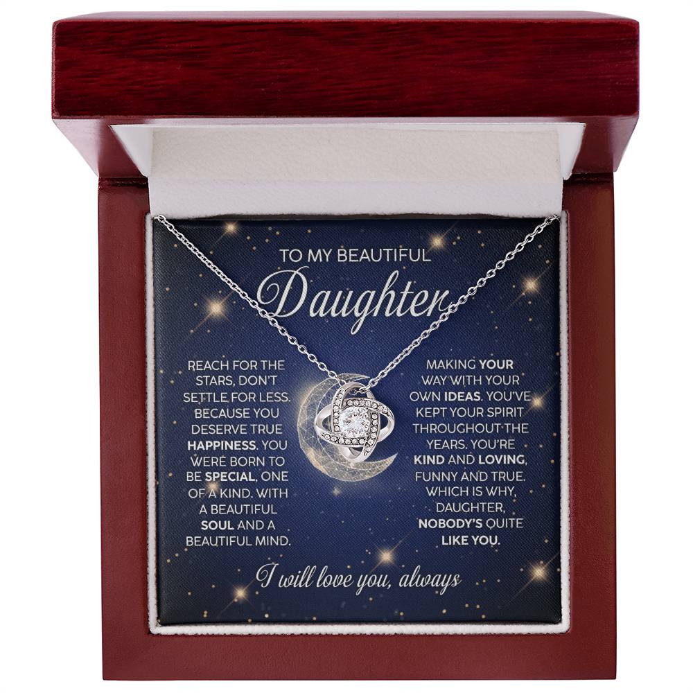To My Beautiful Daughter - Reach For The Stars - Love Knot Necklace - Glittering Heights