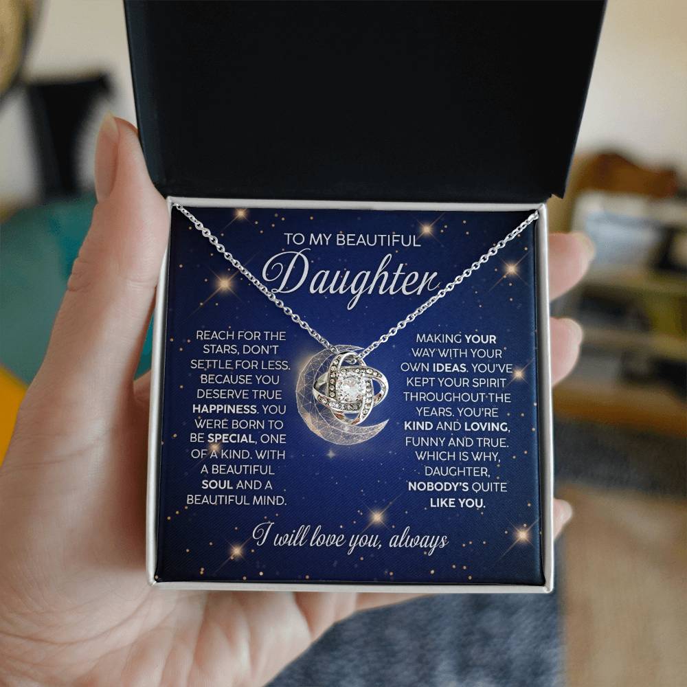 To My Beautiful Daughter - Reach For The Stars - Love Knot Necklace - Glittering Heights