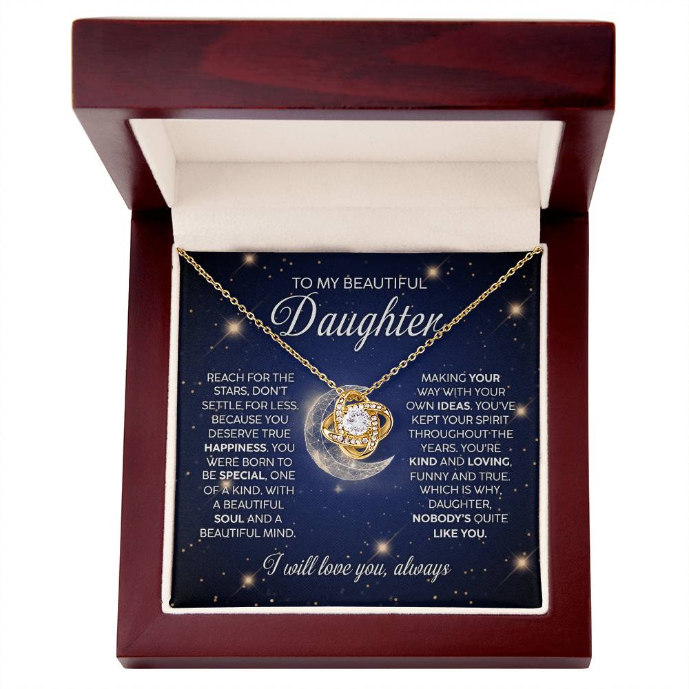 To My Beautiful Daughter - Reach For The Stars - Love Knot Necklace - Glittering Heights