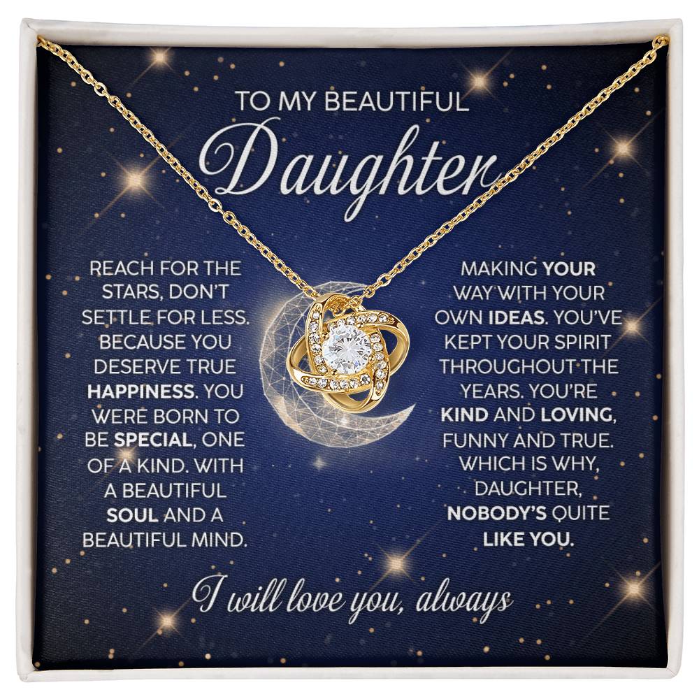 To My Beautiful Daughter - Reach For The Stars - Love Knot Necklace - Glittering Heights