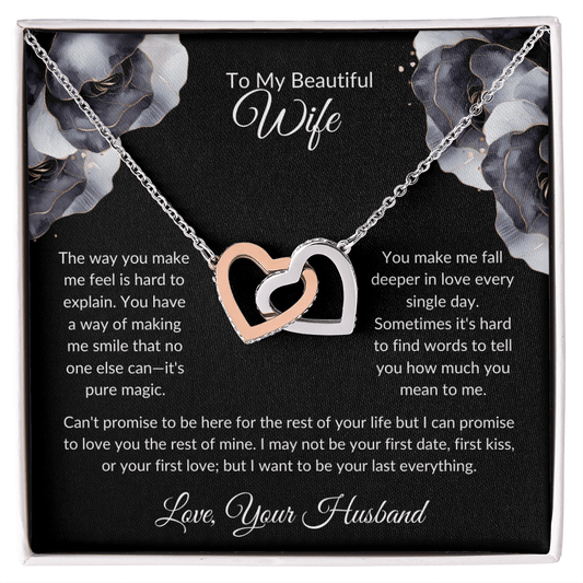 To My Beautiful Wife - You Mean So Much To Me - Interlocking Hearts Necklace - Glittering Heights