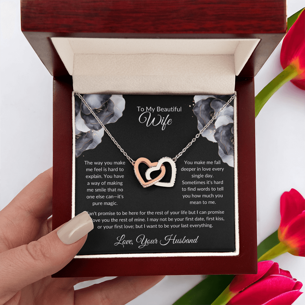 To My Beautiful Wife - You Mean So Much To Me - Interlocking Hearts Necklace - Glittering Heights