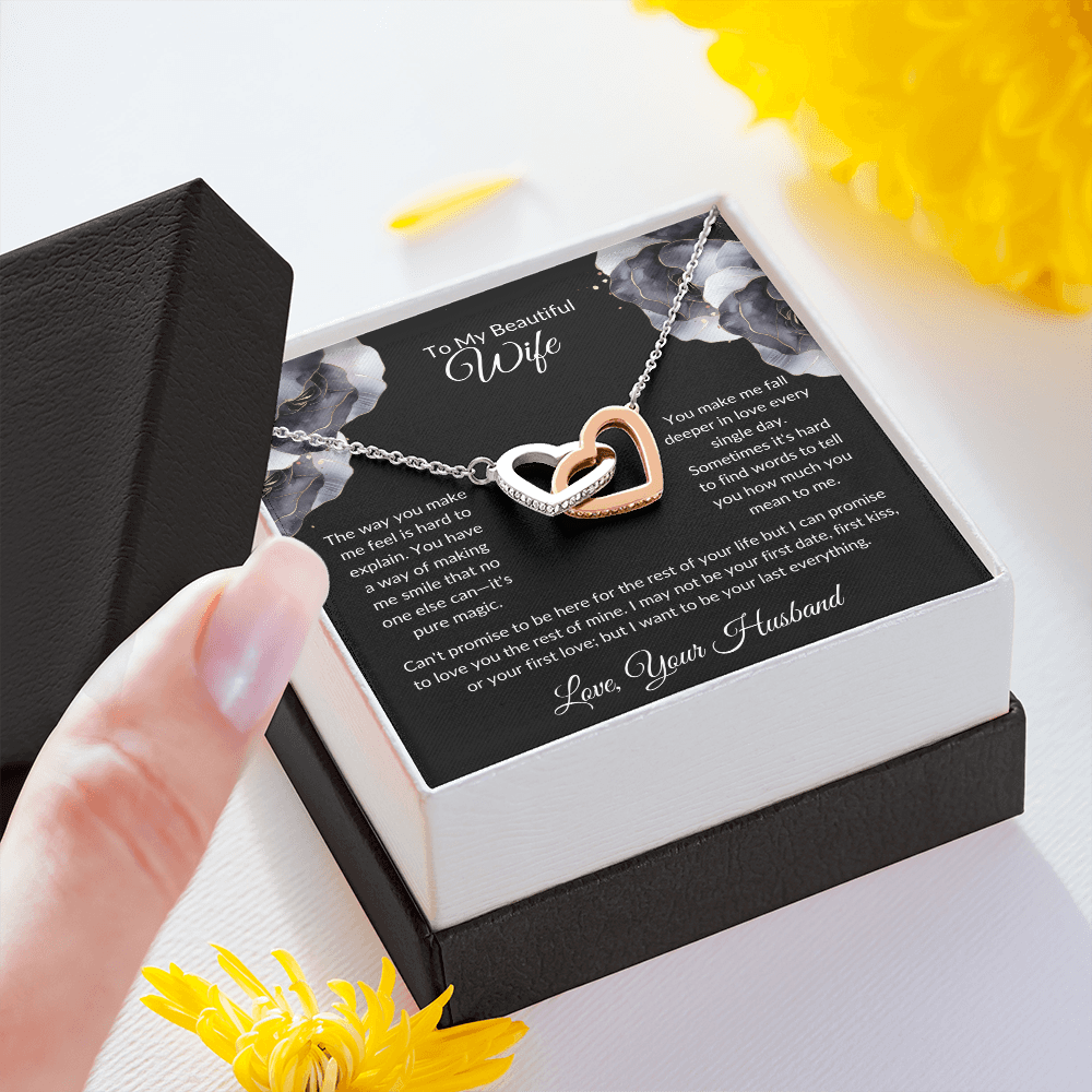 To My Beautiful Wife - You Mean So Much To Me - Interlocking Hearts Necklace - Glittering Heights