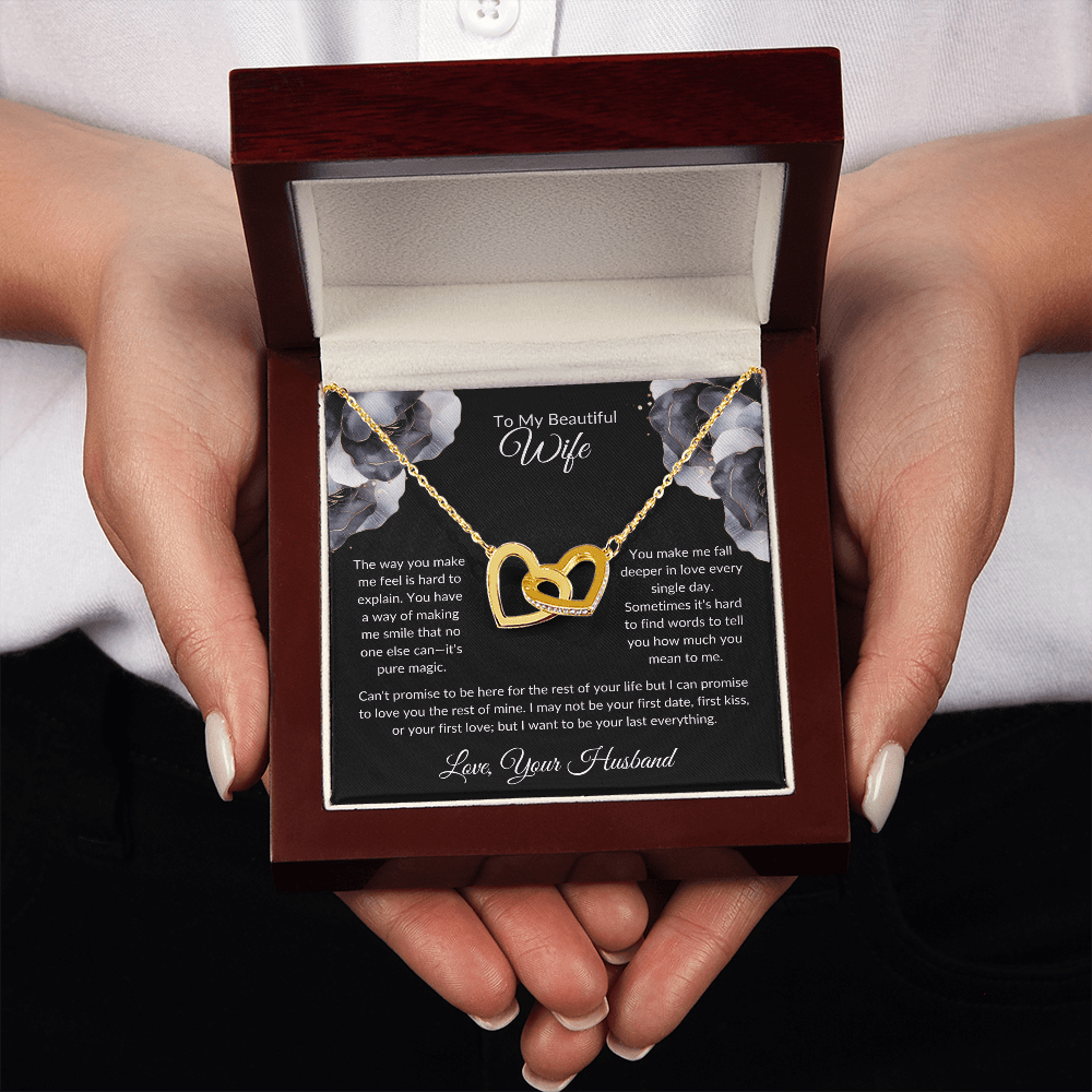 To My Beautiful Wife - You Mean So Much To Me - Interlocking Hearts Necklace - Glittering Heights