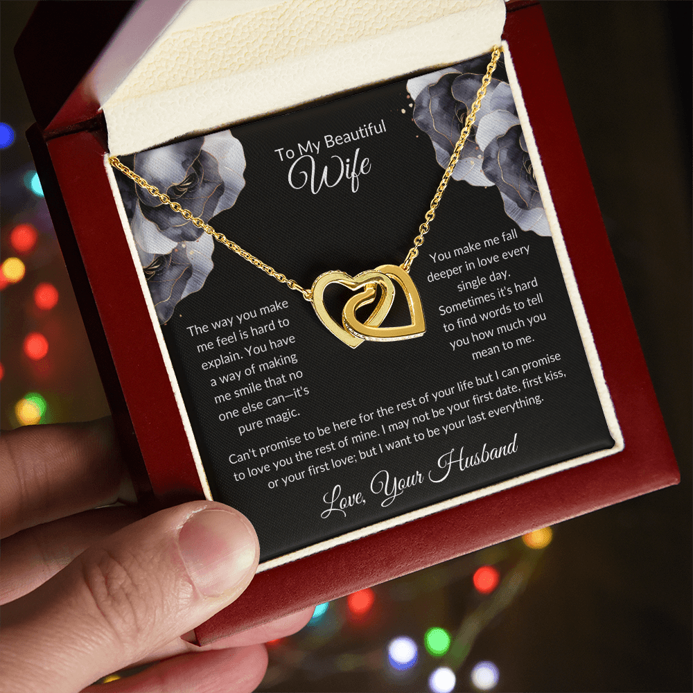 To My Beautiful Wife - You Mean So Much To Me - Interlocking Hearts Necklace - Glittering Heights
