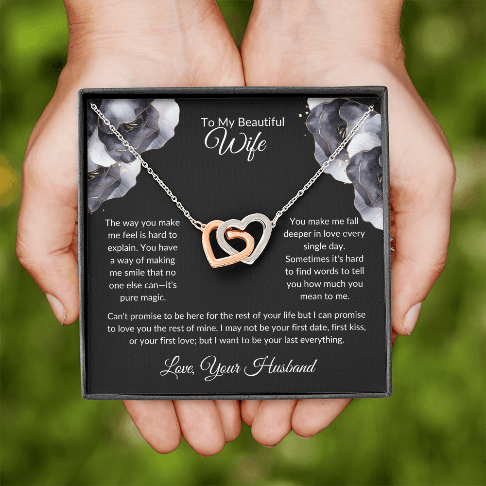 To My Beautiful Wife - You Mean So Much To Me - Interlocking Hearts Necklace - Glittering Heights