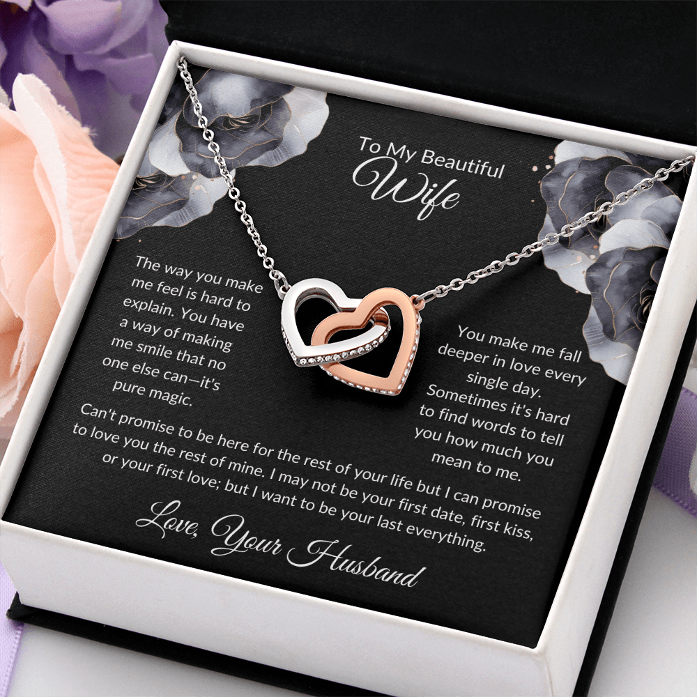 To My Beautiful Wife - You Mean So Much To Me - Interlocking Hearts Necklace - Glittering Heights