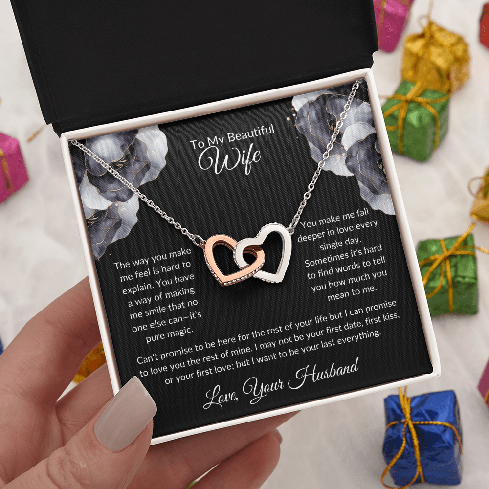 To My Beautiful Wife - You Mean So Much To Me - Interlocking Hearts Necklace - Glittering Heights