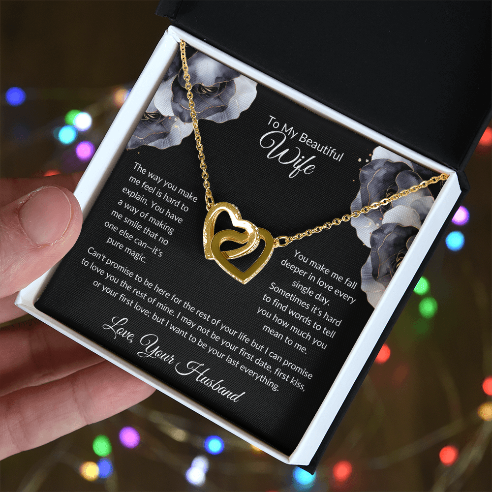 To My Beautiful Wife - You Mean So Much To Me - Interlocking Hearts Necklace - Glittering Heights