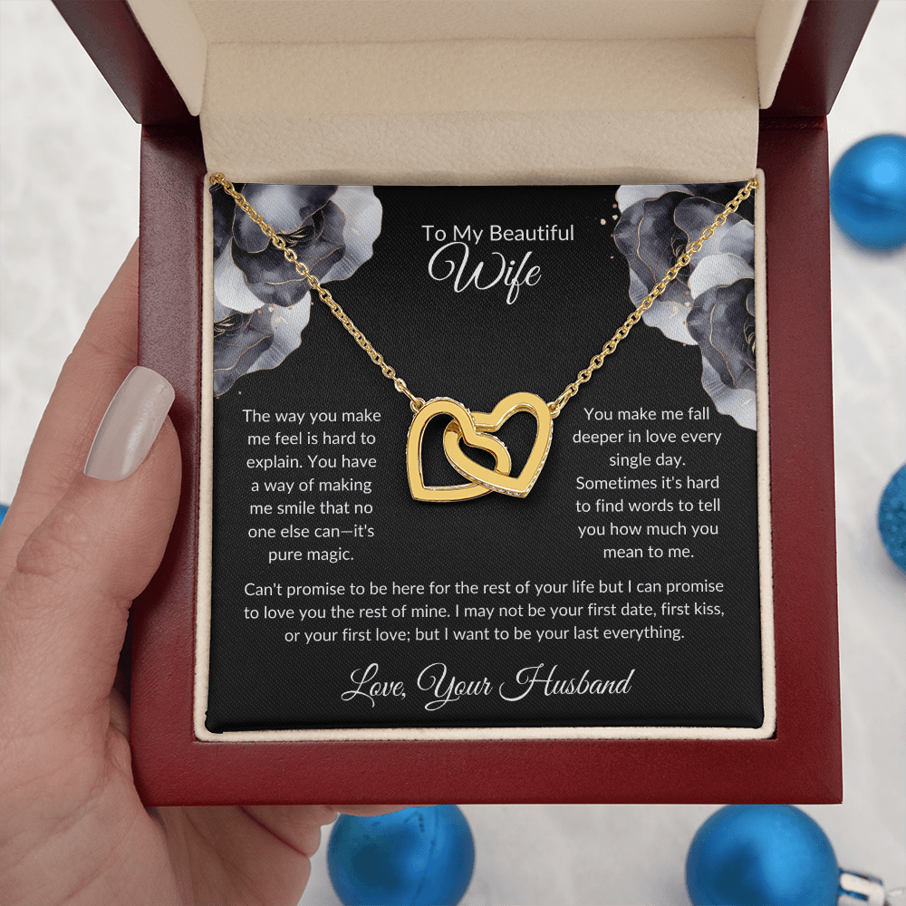 To My Beautiful Wife - You Mean So Much To Me - Interlocking Hearts Necklace - Glittering Heights