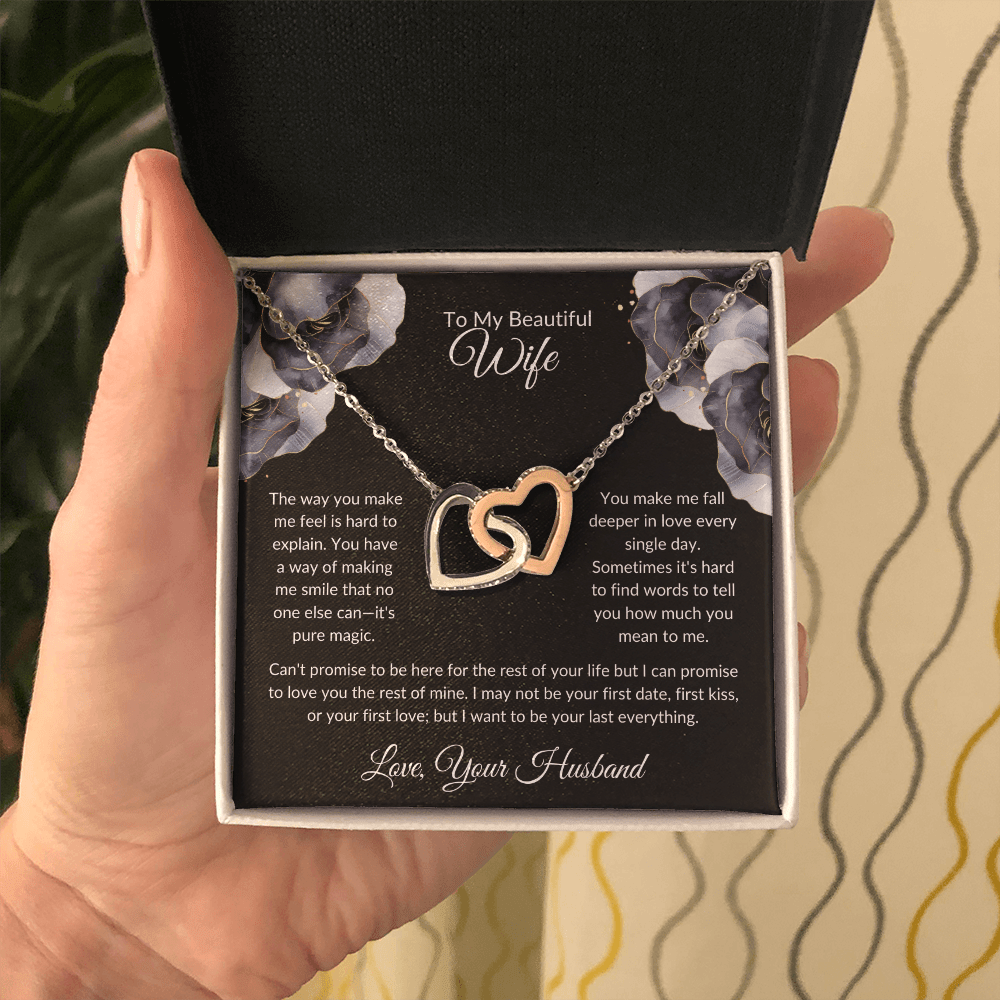 To My Beautiful Wife - You Mean So Much To Me - Interlocking Hearts Necklace - Glittering Heights