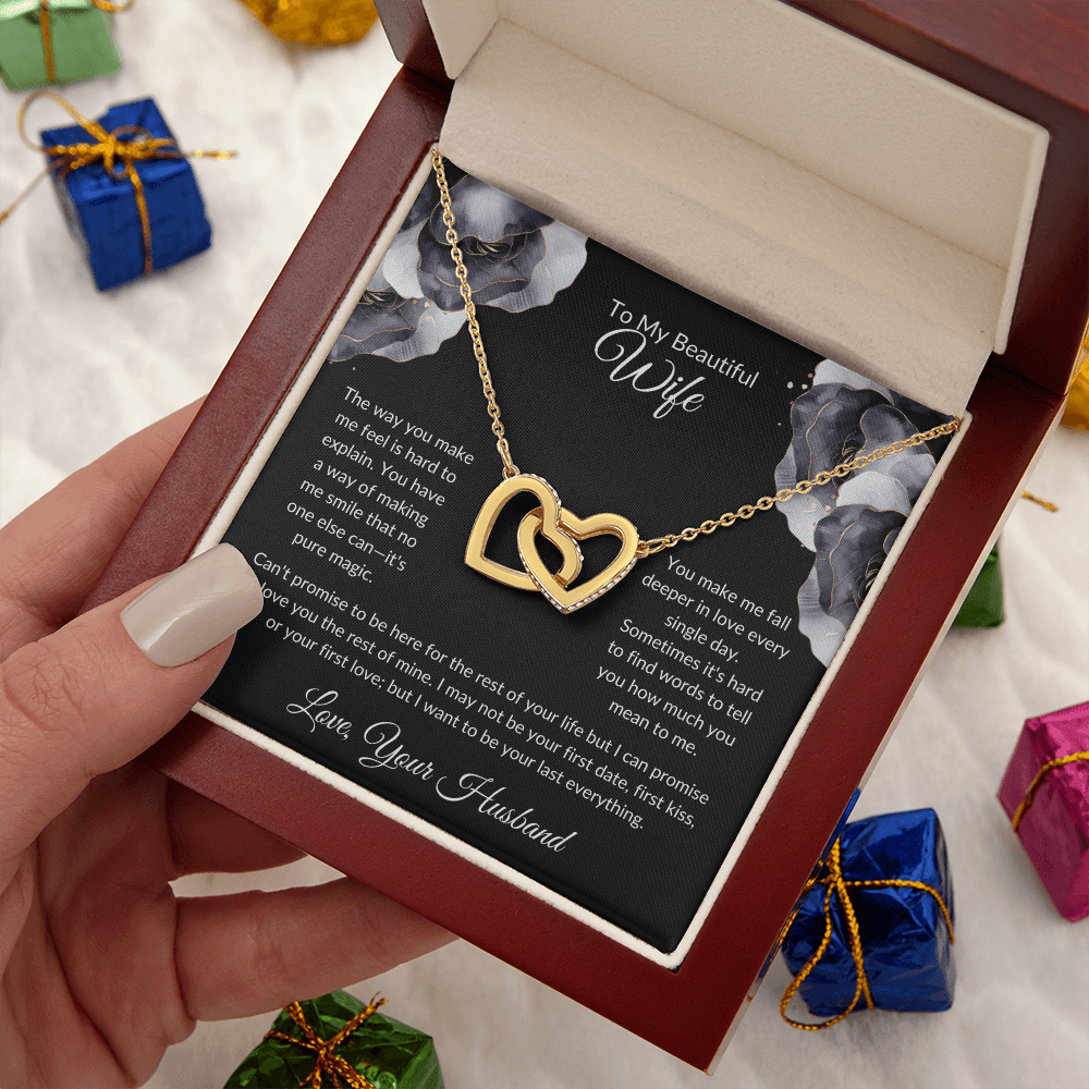 To My Beautiful Wife - You Mean So Much To Me - Interlocking Hearts Necklace - Glittering Heights