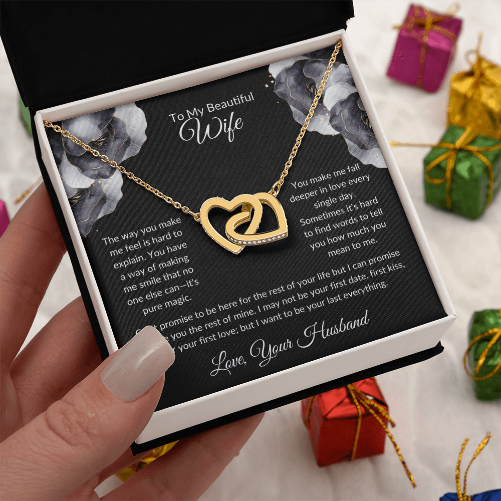 To My Beautiful Wife - You Mean So Much To Me - Interlocking Hearts Necklace - Glittering Heights