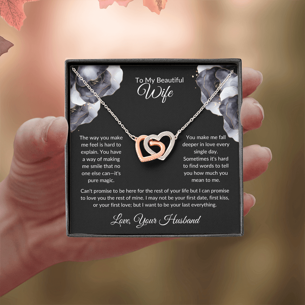To My Beautiful Wife - You Mean So Much To Me - Interlocking Hearts Necklace - Glittering Heights