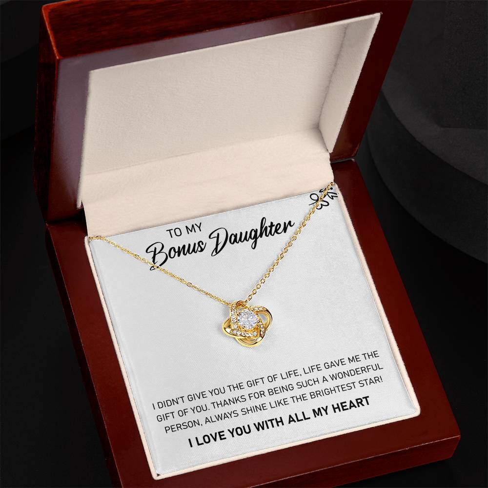 To My Bonus Daughter, Always Shine Like The Brightest Star - Love Knot Necklace - Glittering Heights