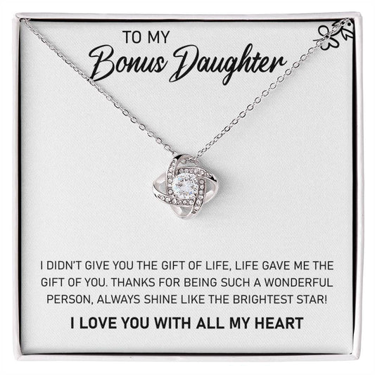 To My Bonus Daughter, Always Shine Like The Brightest Star - Love Knot Necklace - Glittering Heights