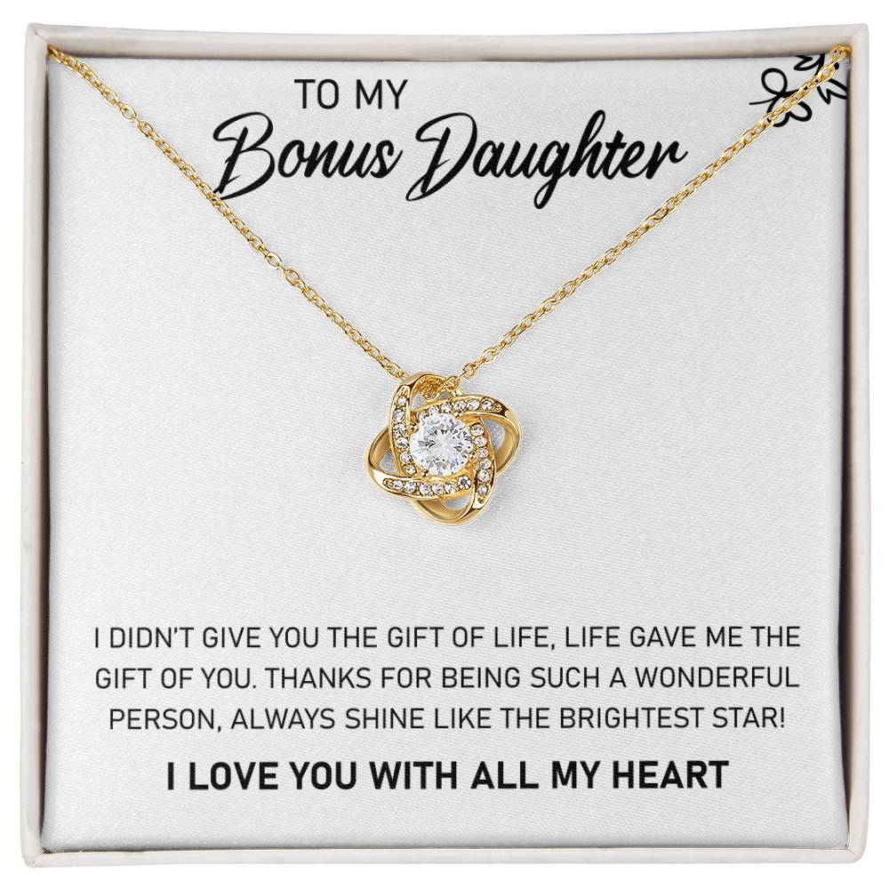 To My Bonus Daughter, Always Shine Like The Brightest Star - Love Knot Necklace - Glittering Heights