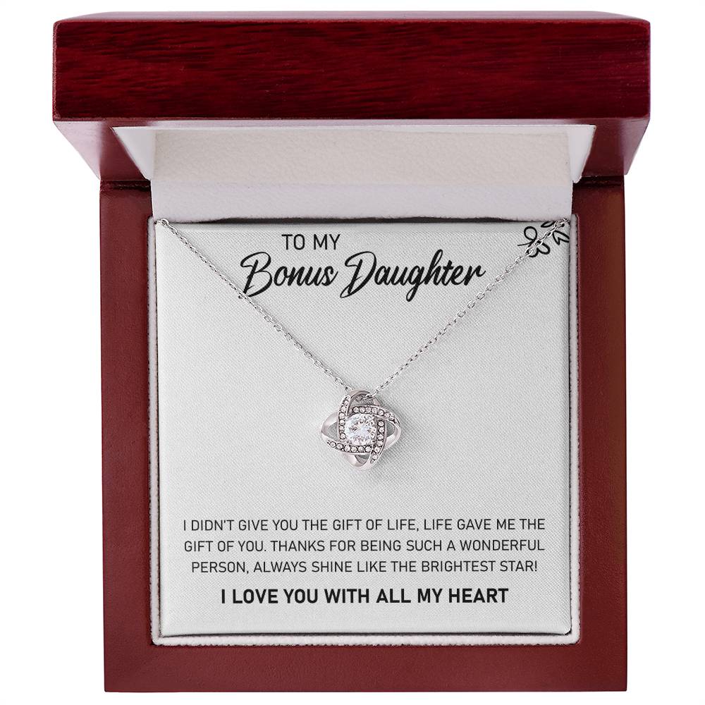 To My Bonus Daughter, Always Shine Like The Brightest Star - Love Knot Necklace - Glittering Heights