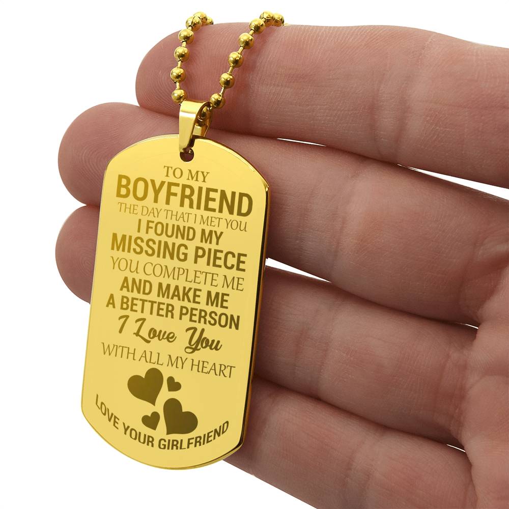 To My Boyfriend - My Missing Piece - Dog Tag Necklace - Glittering Heights