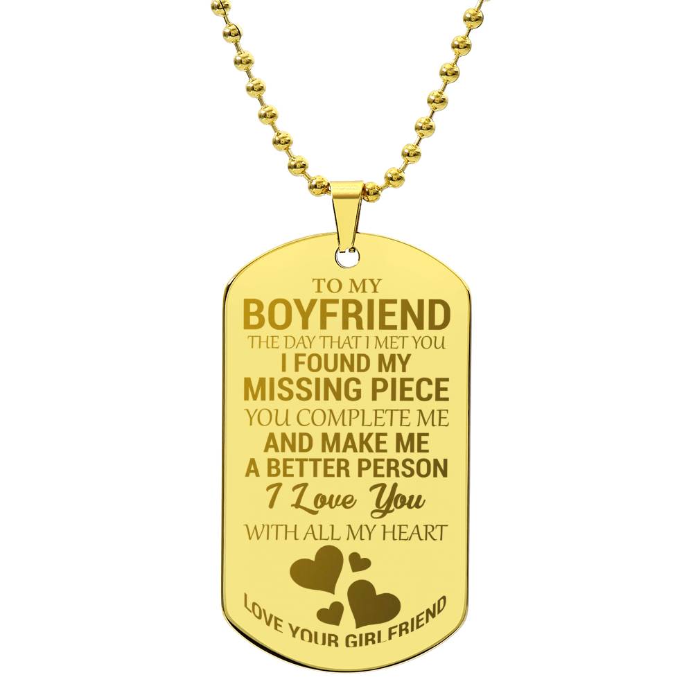 To My Boyfriend - My Missing Piece - Dog Tag Necklace - Glittering Heights