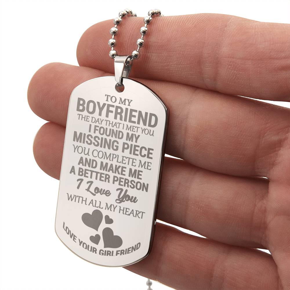 To My Boyfriend - My Missing Piece - Dog Tag Necklace - Glittering Heights