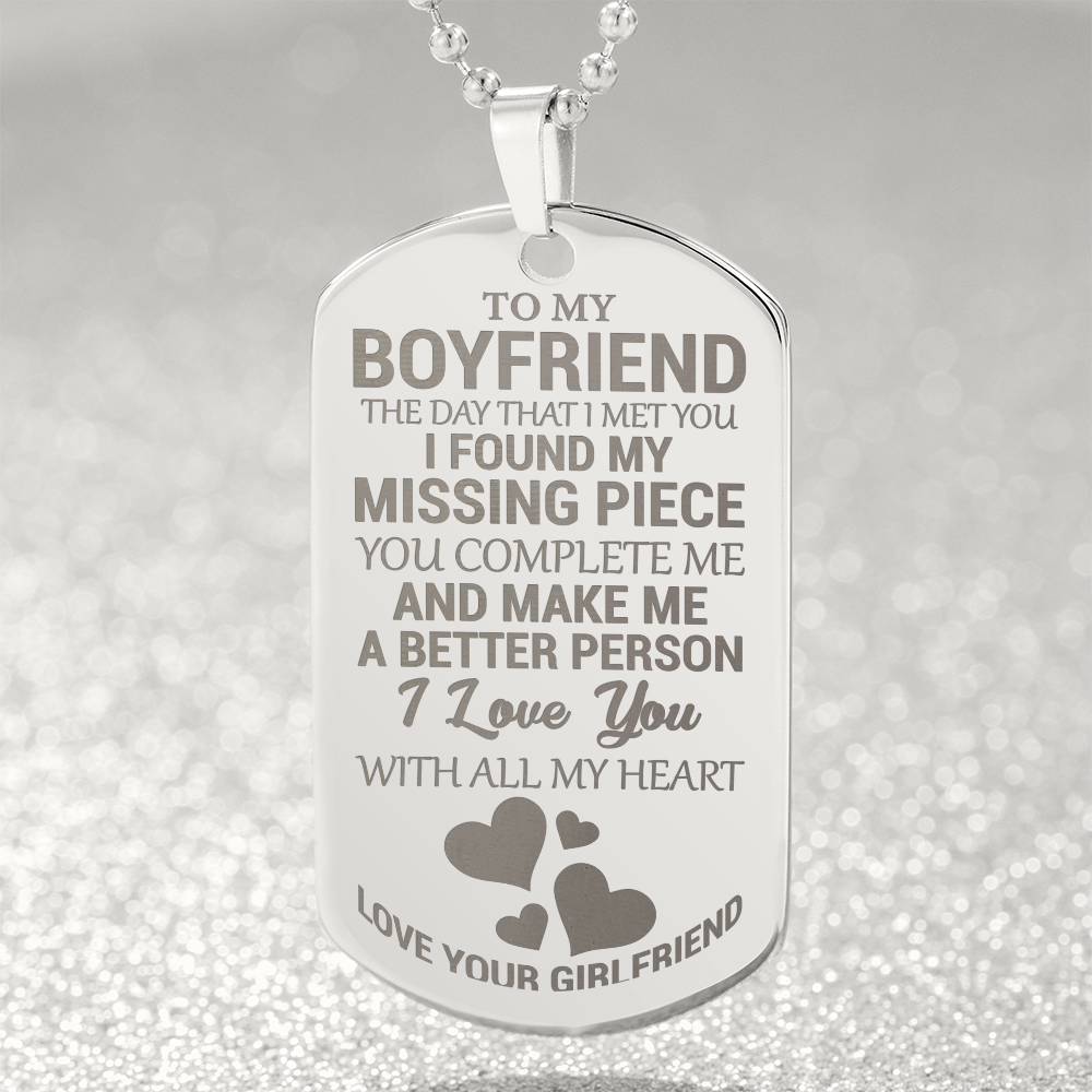 To My Boyfriend - My Missing Piece - Dog Tag Necklace - Glittering Heights