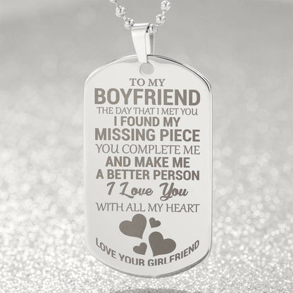 To My Boyfriend - My Missing Piece - Dog Tag Necklace - Glittering Heights