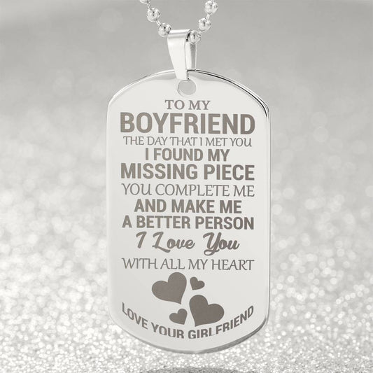 To My Boyfriend - My Missing Piece - Dog Tag Necklace - Glittering Heights