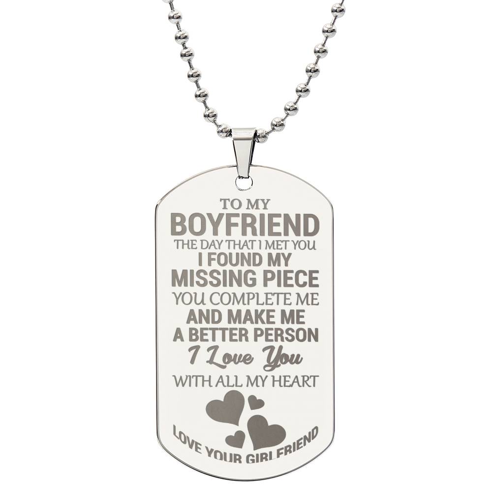 To My Boyfriend - My Missing Piece - Dog Tag Necklace - Glittering Heights