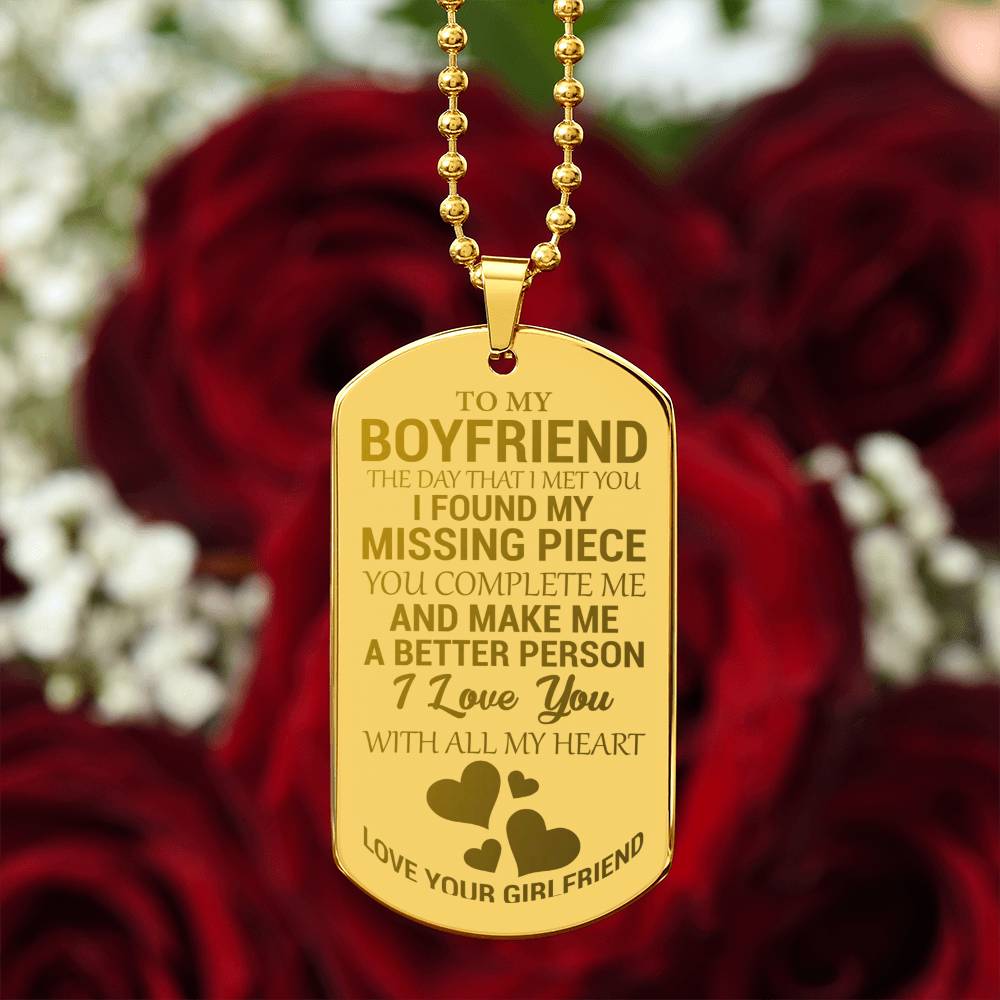 To My Boyfriend - My Missing Piece - Dog Tag Necklace - Glittering Heights