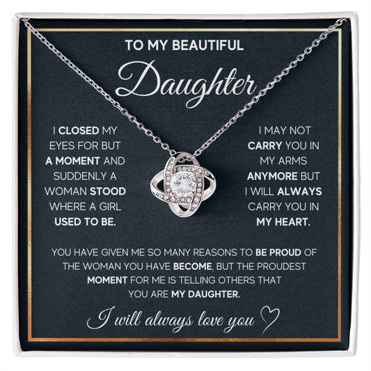 To My Daughter, I Will Always Carry You In My Heart - Love Knot Necklace - Glittering Heights