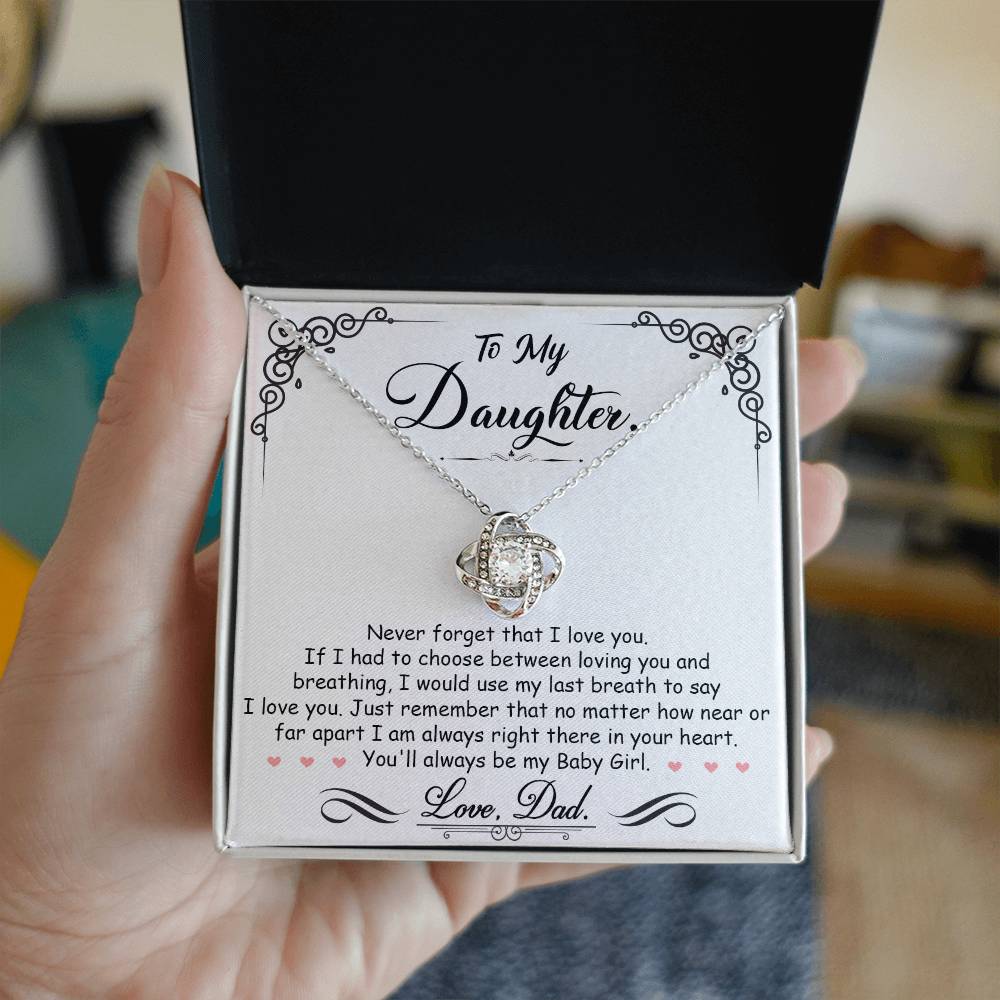 To My Daughter, I'm Always Right Here In Your Heart - Love Knot Necklace - Glittering Heights