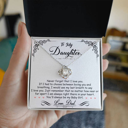 To My Daughter, I'm Always Right Here In Your Heart - Love Knot Necklace - Glittering Heights