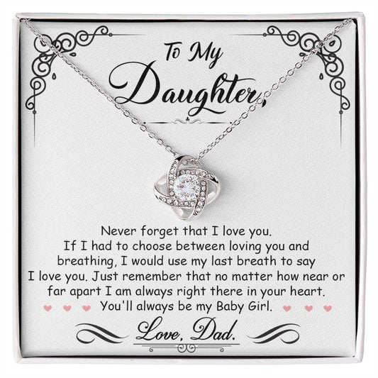 To My Daughter, I'm Always Right Here In Your Heart - Love Knot Necklace - Glittering Heights
