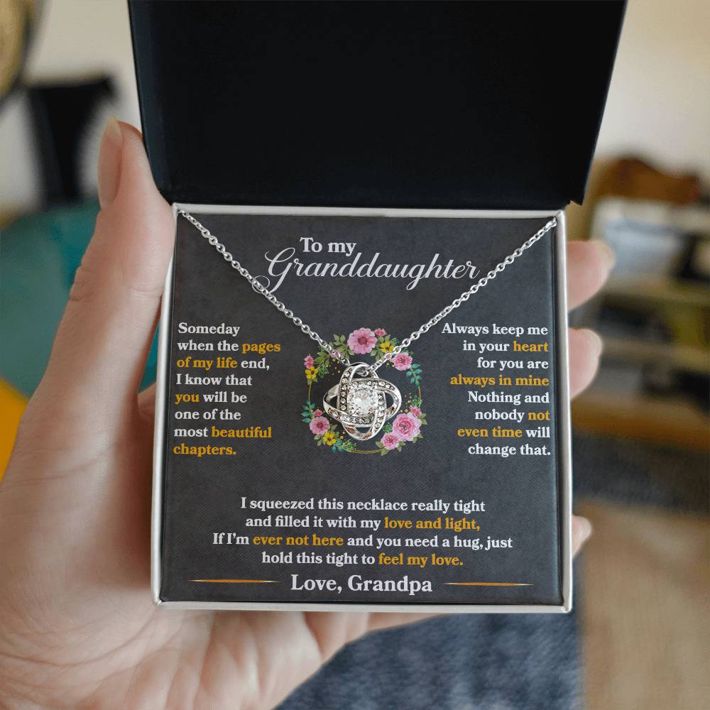 To My Granddaughter, Hold This Tight To Feel My Love - Love Knot Necklace - Glittering Heights