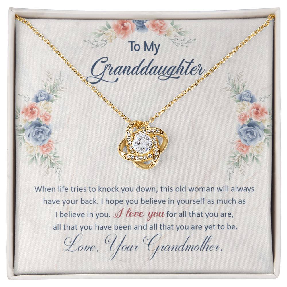 To My Granddaughter, This Old Woman Will Always Have Your Back - Love Knot Necklace - Glittering Heights
