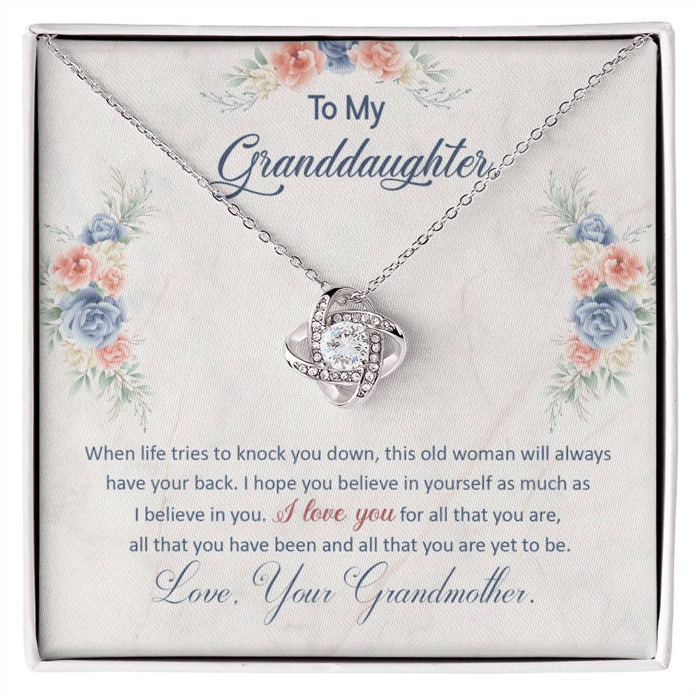 To My Granddaughter, This Old Woman Will Always Have Your Back - Love Knot Necklace - Glittering Heights