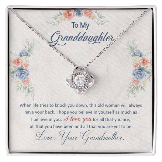 To My Granddaughter, This Old Woman Will Always Have Your Back - Love Knot Necklace - Glittering Heights