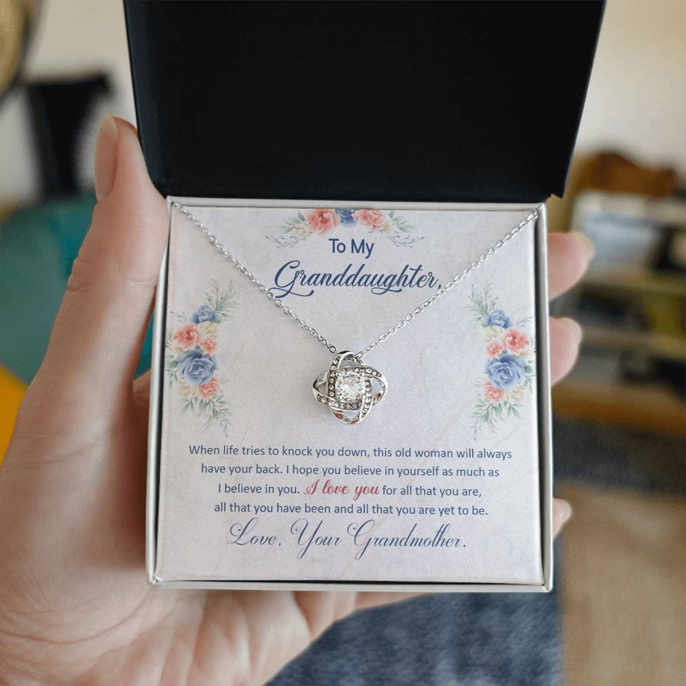 To My Granddaughter, This Old Woman Will Always Have Your Back - Love Knot Necklace - Glittering Heights