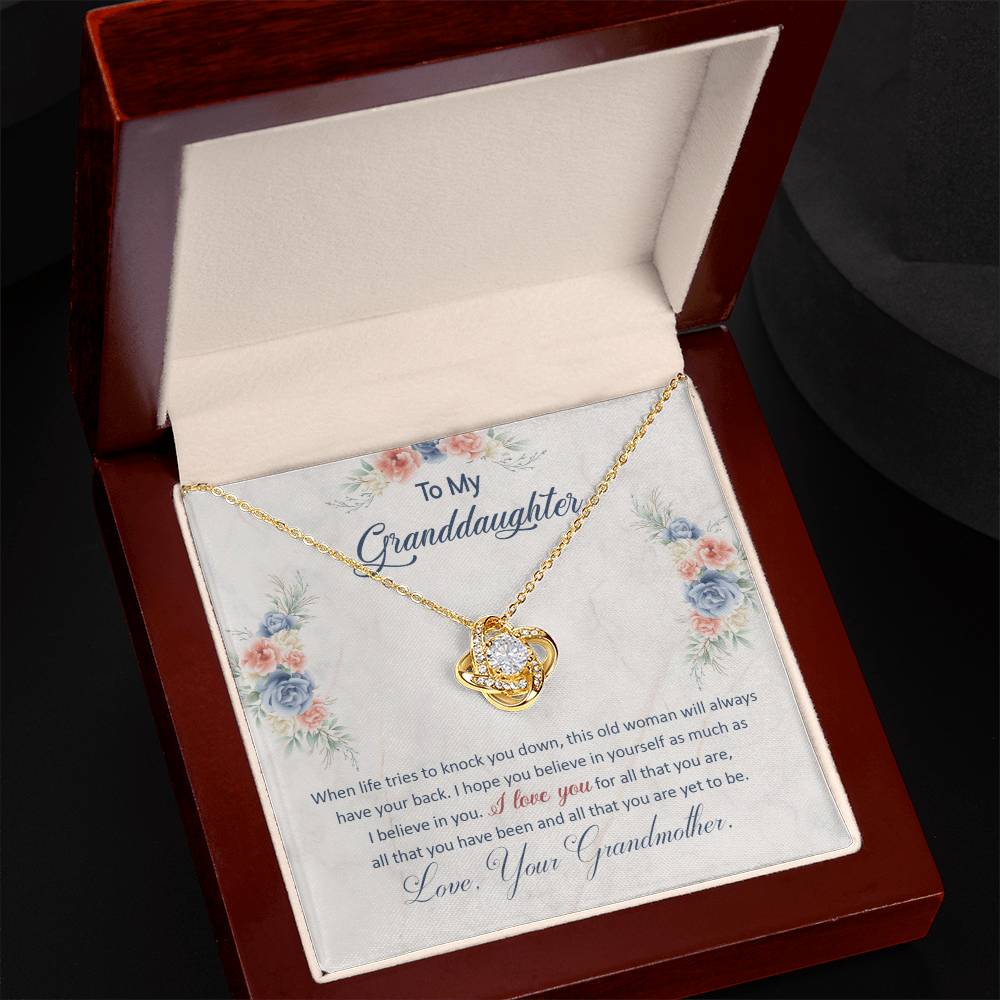 To My Granddaughter, This Old Woman Will Always Have Your Back - Love Knot Necklace - Glittering Heights