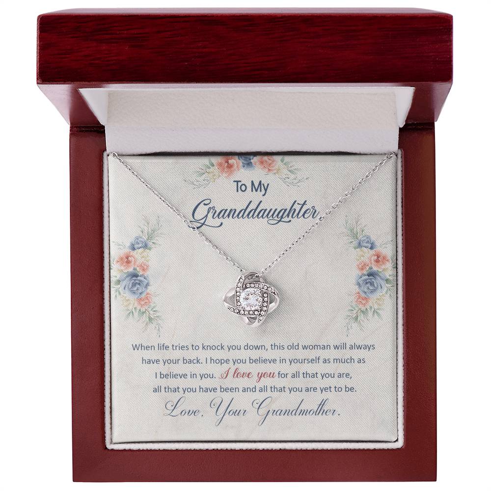 To My Granddaughter, This Old Woman Will Always Have Your Back - Love Knot Necklace - Glittering Heights
