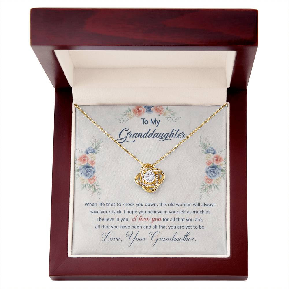 To My Granddaughter, This Old Woman Will Always Have Your Back - Love Knot Necklace - Glittering Heights