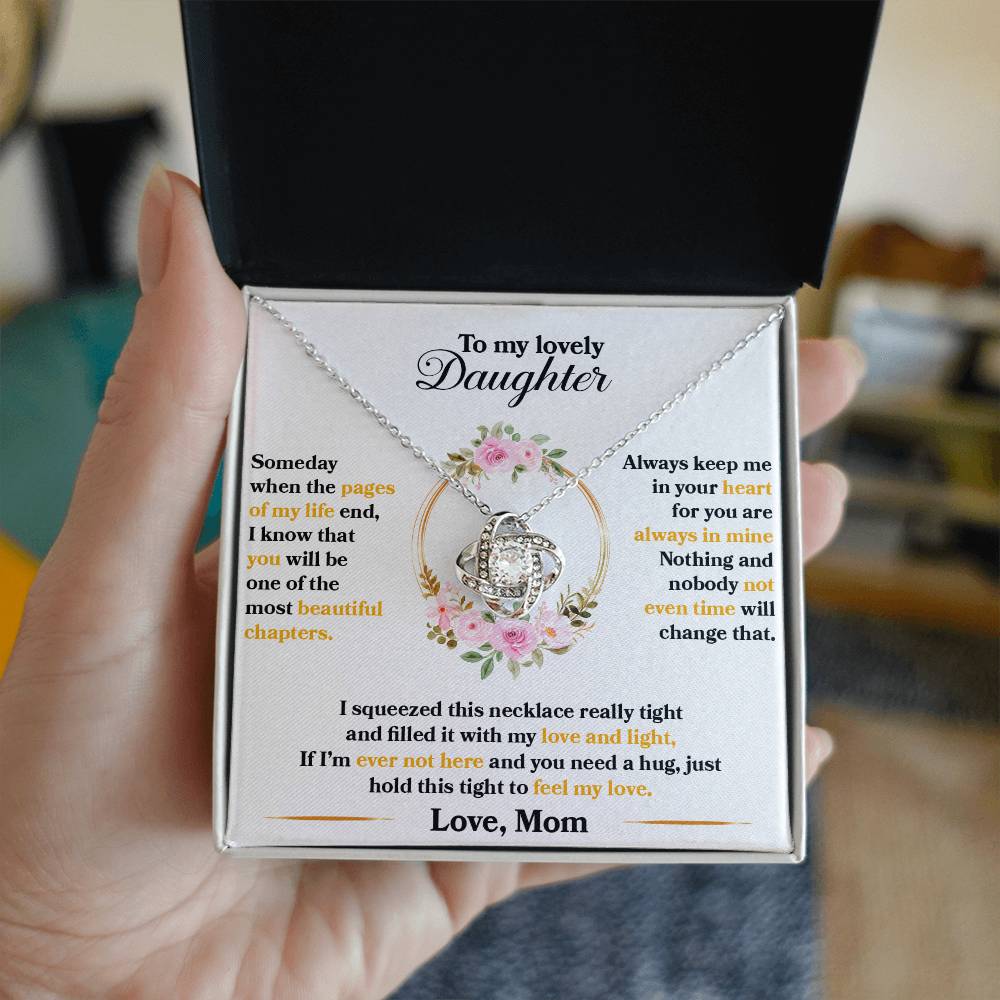 To My Lovely Daughter, Hold This Tight To Feel My Love - Love Knot Necklace - Glittering Heights